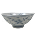 Japanese Porcelain Mino Ware Rice Bowl Chawan Vtg White Blue Plant Vine Tea Y497