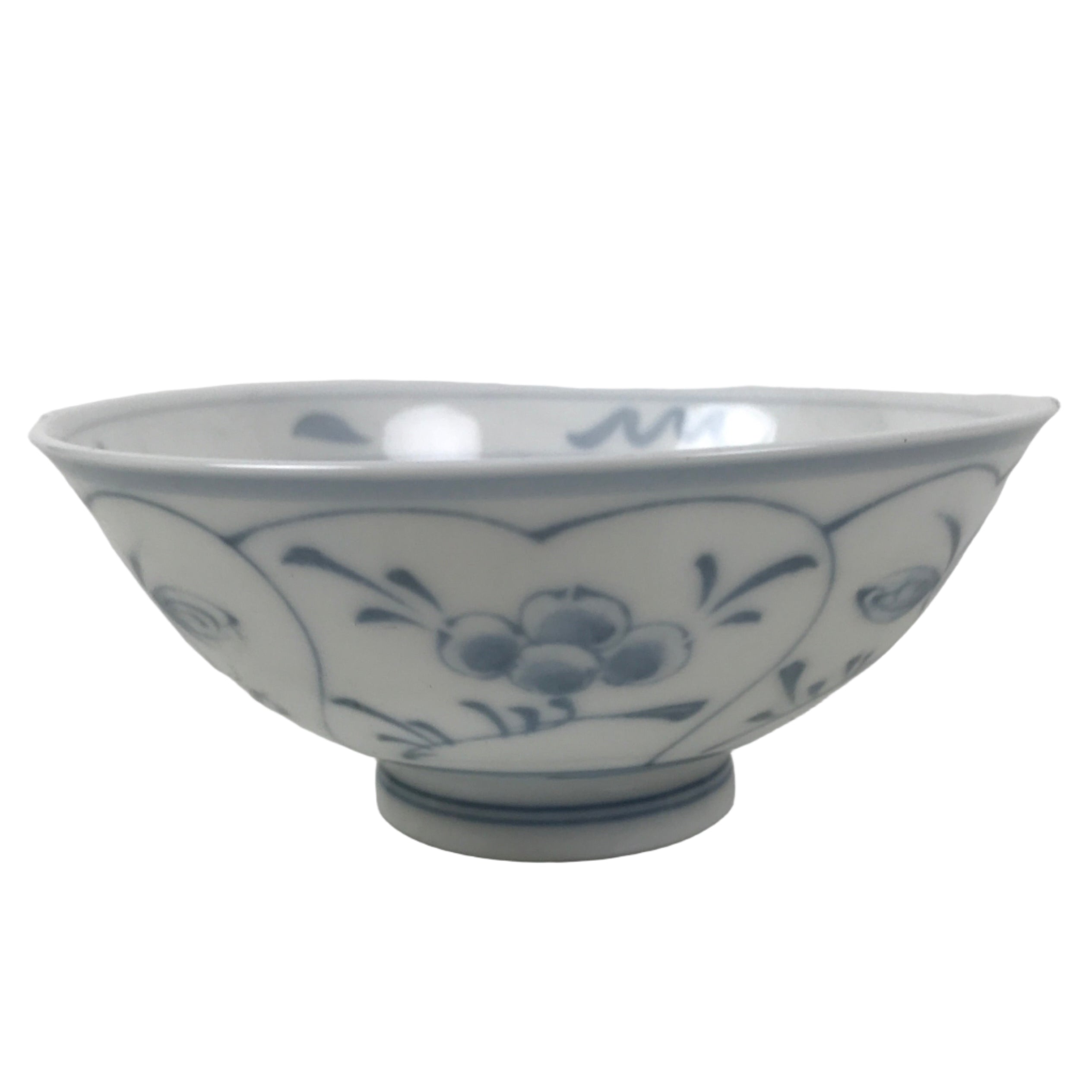 Japanese Porcelain Mino Ware Rice Bowl Chawan Vtg White Blue Plant Vine Tea Y497