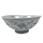 Japanese Porcelain Mino Ware Rice Bowl Chawan Vtg White Blue Plant Vine Tea Y497