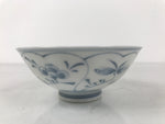Japanese Porcelain Mino Ware Rice Bowl Chawan Vtg White Blue Plant Vine Tea Y498