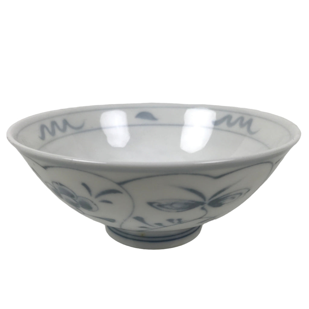 Japanese Porcelain Mino Ware Rice Bowl Chawan Vtg White Blue Plant Vine Tea Y498