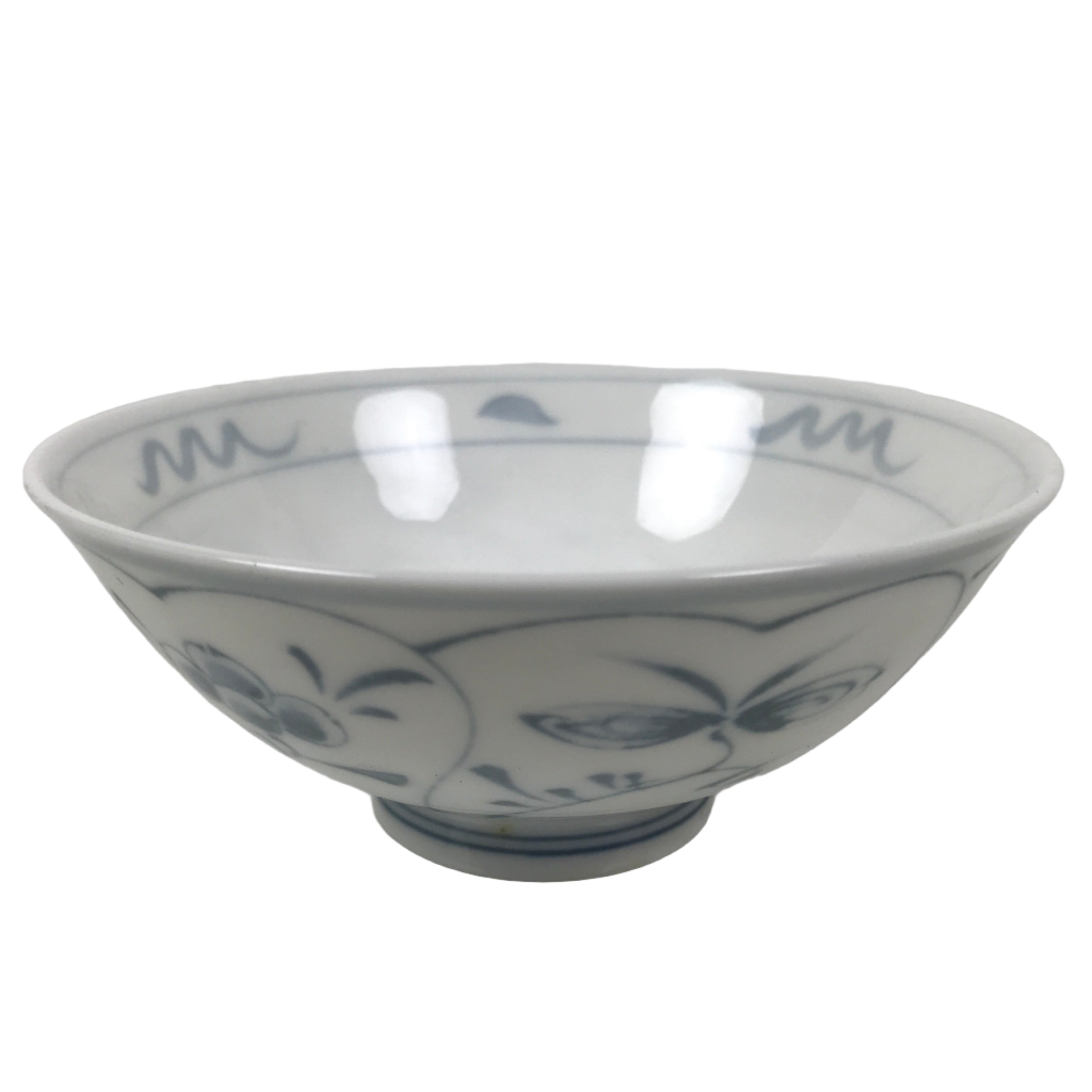 Japanese Porcelain Mino Ware Rice Bowl Chawan Vtg White Blue Plant Vine Tea Y498