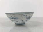 Japanese Porcelain Mino Ware Rice Bowl Chawan Vtg White Blue Plant Vine Tea Y499