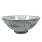 Japanese Porcelain Mino Ware Rice Bowl Chawan Vtg White Blue Plant Vine Tea Y499