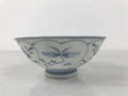 Japanese Porcelain Mino Ware Rice Bowl Chawan Vtg White Blue Plant Vine Tea Y500