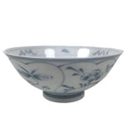 Japanese Porcelain Mino Ware Rice Bowl Chawan Vtg White Blue Plant Vine Tea Y500
