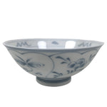 Japanese Porcelain Mino Ware Rice Bowl Chawan Vtg White Blue Plant Vine Tea Y500