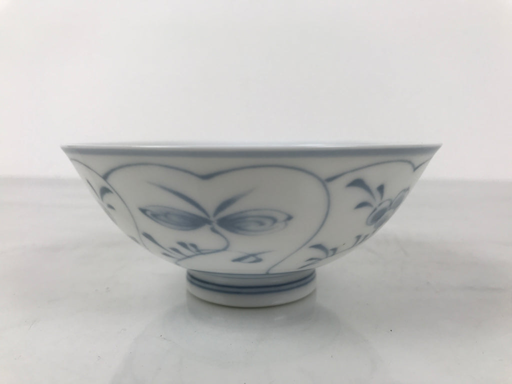 Japanese Porcelain Mino Ware Rice Bowl Chawan Vtg White Blue Plant Vine Tea Y501