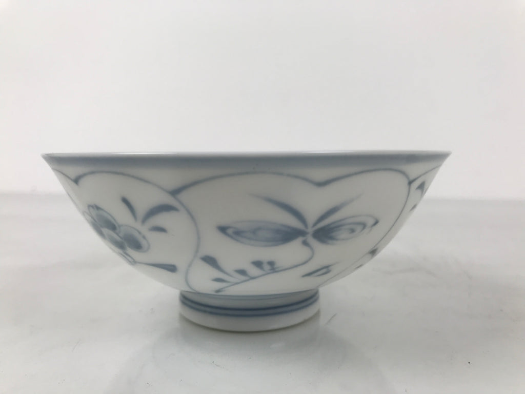 Japanese Porcelain Mino Ware Rice Bowl Chawan Vtg White Blue Plant Vine Tea Y501