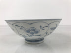 Japanese Porcelain Mino Ware Rice Bowl Chawan Vtg White Blue Plant Vine Tea Y501