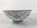 Japanese Porcelain Mino Ware Rice Bowl Chawan Vtg White Blue Plant Vine Tea Y501