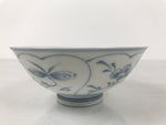 Japanese Porcelain Mino Ware Rice Bowl Chawan Vtg White Blue Plant Vine Tea Y502