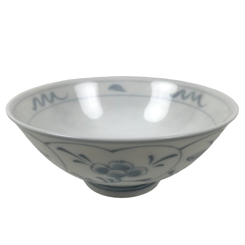 Japanese Porcelain Mino Ware Rice Bowl Chawan Vtg White Blue Plant Vine Tea Y502