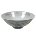 Japanese Porcelain Mino Ware Rice Bowl Chawan Vtg White Blue Plant Vine Tea Y502