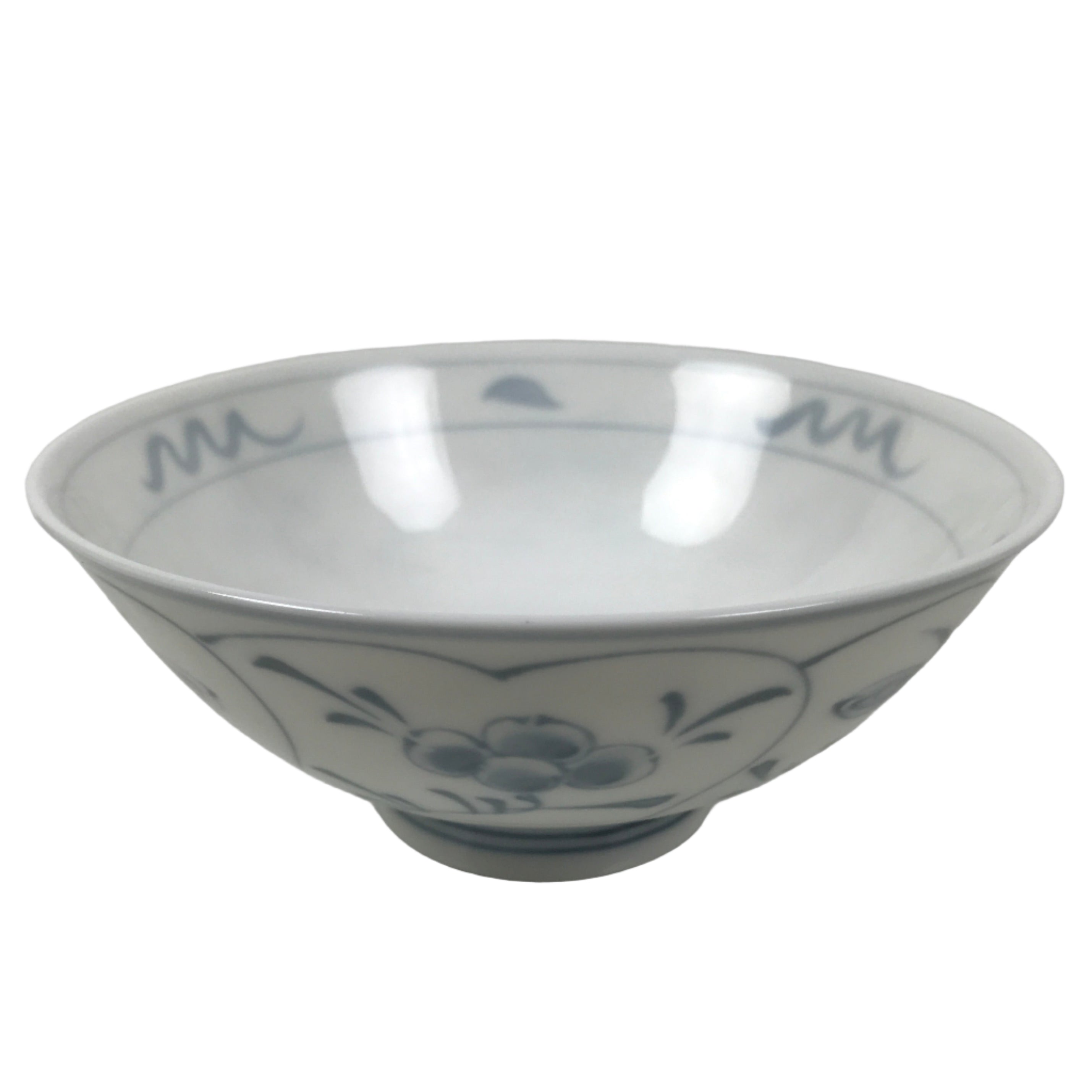 Japanese Porcelain Mino Ware Rice Bowl Chawan Vtg White Blue Plant Vine Tea Y502
