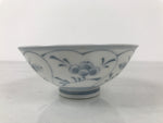 Japanese Porcelain Mino Ware Rice Bowl Chawan Vtg White Blue Plant Vine Tea Y503