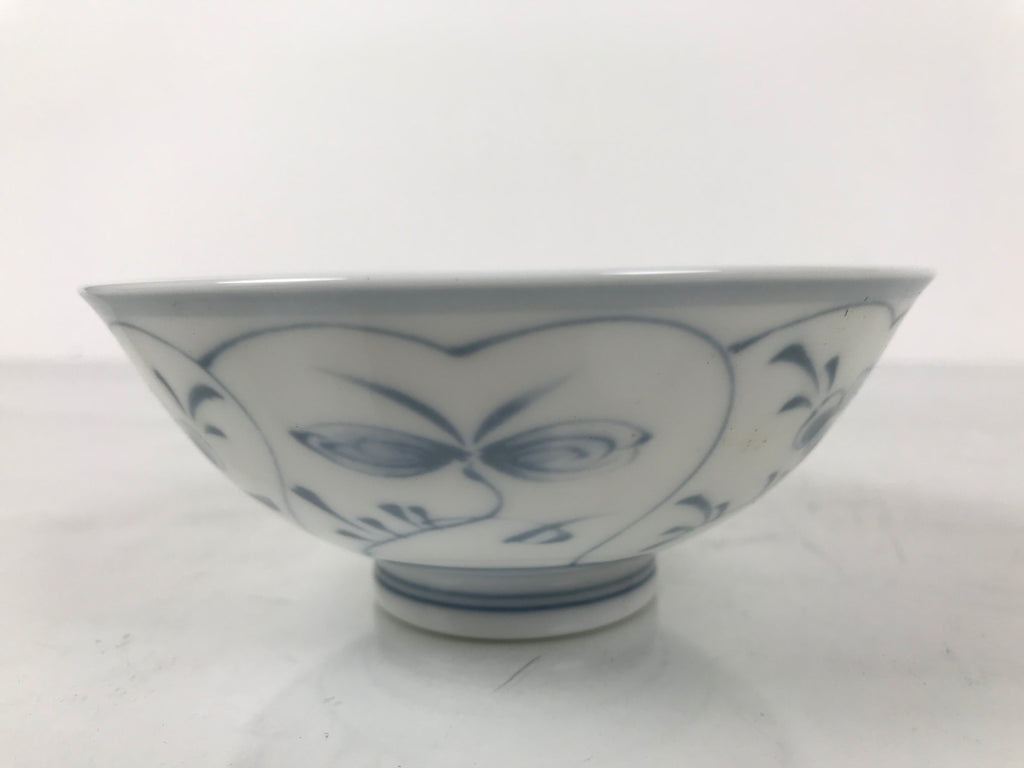 Japanese Porcelain Mino Ware Rice Bowl Chawan Vtg White Blue Plant Vine Tea Y503