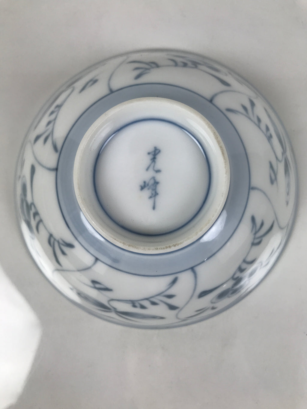 Japanese Porcelain Mino Ware Rice Bowl Chawan Vtg White Blue Plant Vine Tea Y503