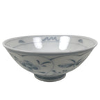 Japanese Porcelain Mino Ware Rice Bowl Chawan Vtg White Blue Plant Vine Tea Y503