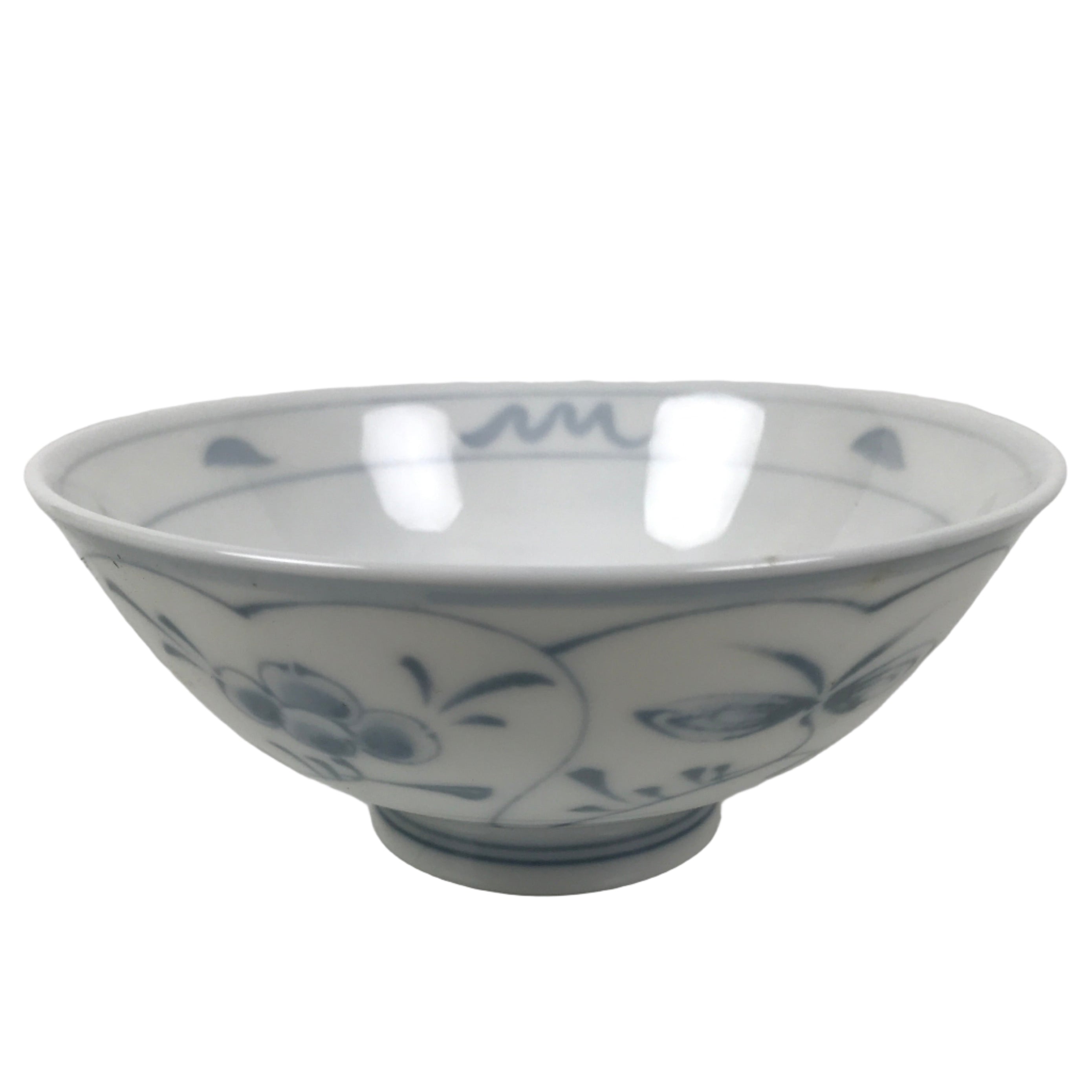 Japanese Porcelain Mino Ware Rice Bowl Chawan Vtg White Blue Plant Vine Tea Y503