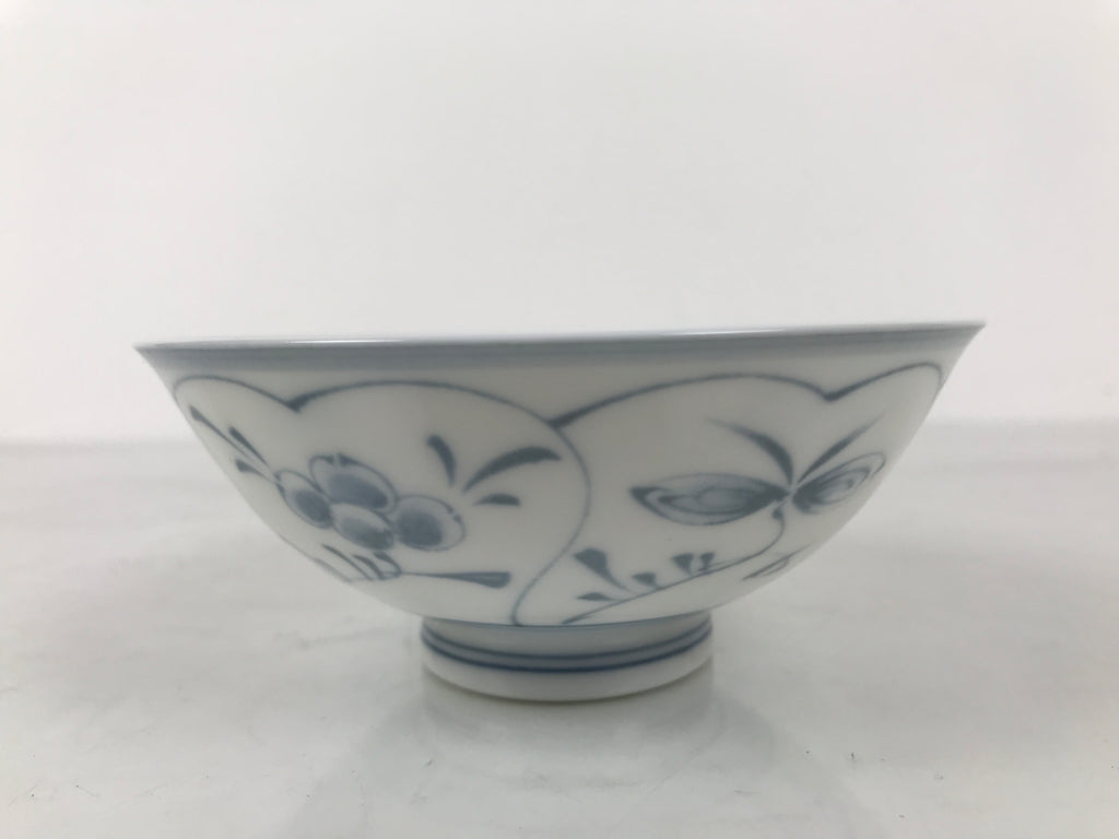 Japanese Porcelain Mino Ware Rice Bowl Chawan Vtg White Blue Plant Vine Tea Y504