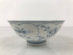 Japanese Porcelain Mino Ware Rice Bowl Chawan Vtg White Blue Plant Vine Tea Y505