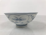 Japanese Porcelain Mino Ware Rice Bowl Chawan Vtg White Blue Plant Vine Tea Y505