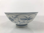 Japanese Porcelain Mino Ware Rice Bowl Chawan Vtg White Blue Plant Vine Tea Y505