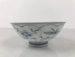 Japanese Porcelain Mino Ware Rice Bowl Chawan Vtg White Blue Plant Vine Tea Y506