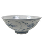 Japanese Porcelain Mino Ware Rice Bowl Chawan Vtg White Blue Plant Vine Tea Y506