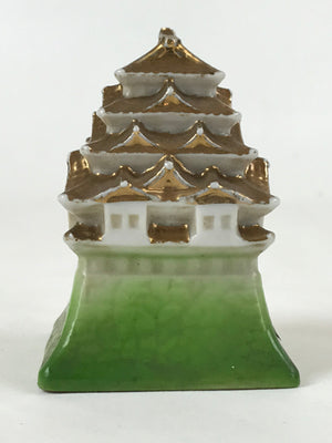 Japanese Porcelain Nagoya Castle Figurine Vtg Small Ceramic Souvenir Gold BD955