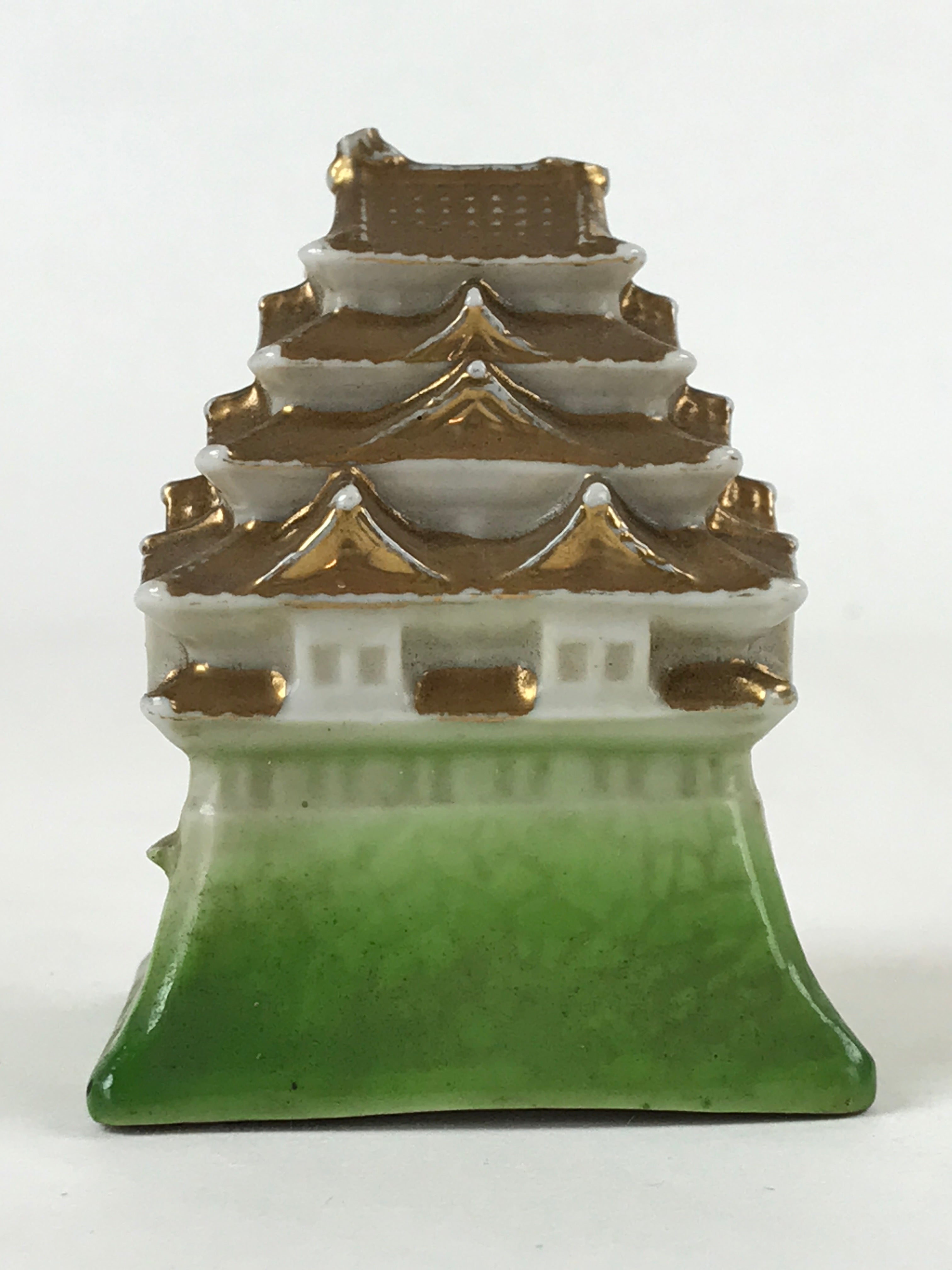 Japanese Porcelain Nagoya Castle Figurine Vtg Small Ceramic Souvenir Gold BD955