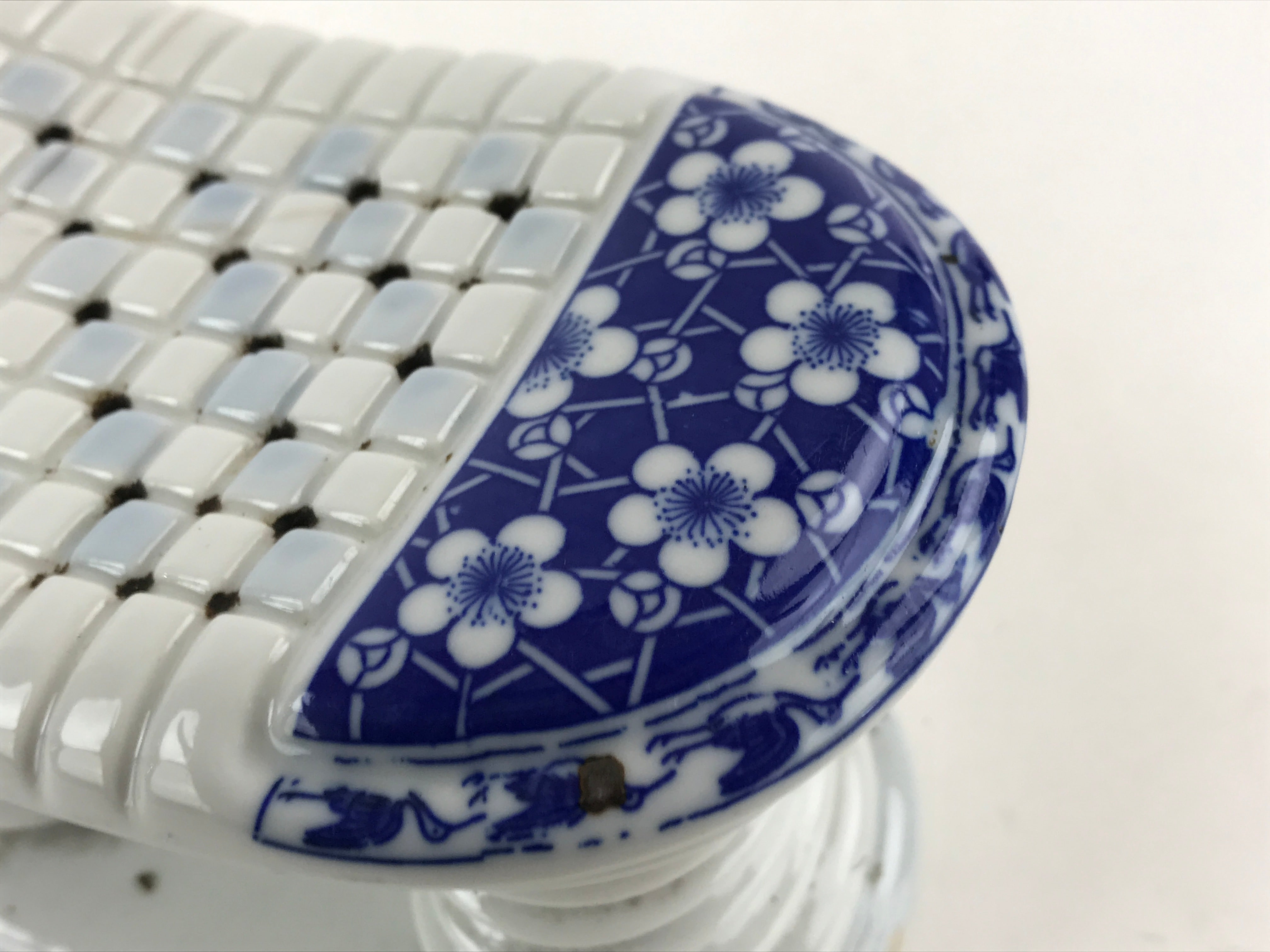 Japanese Porcelain Neck Rest Antique Geisha Takamakura Pillow Blue White JK569