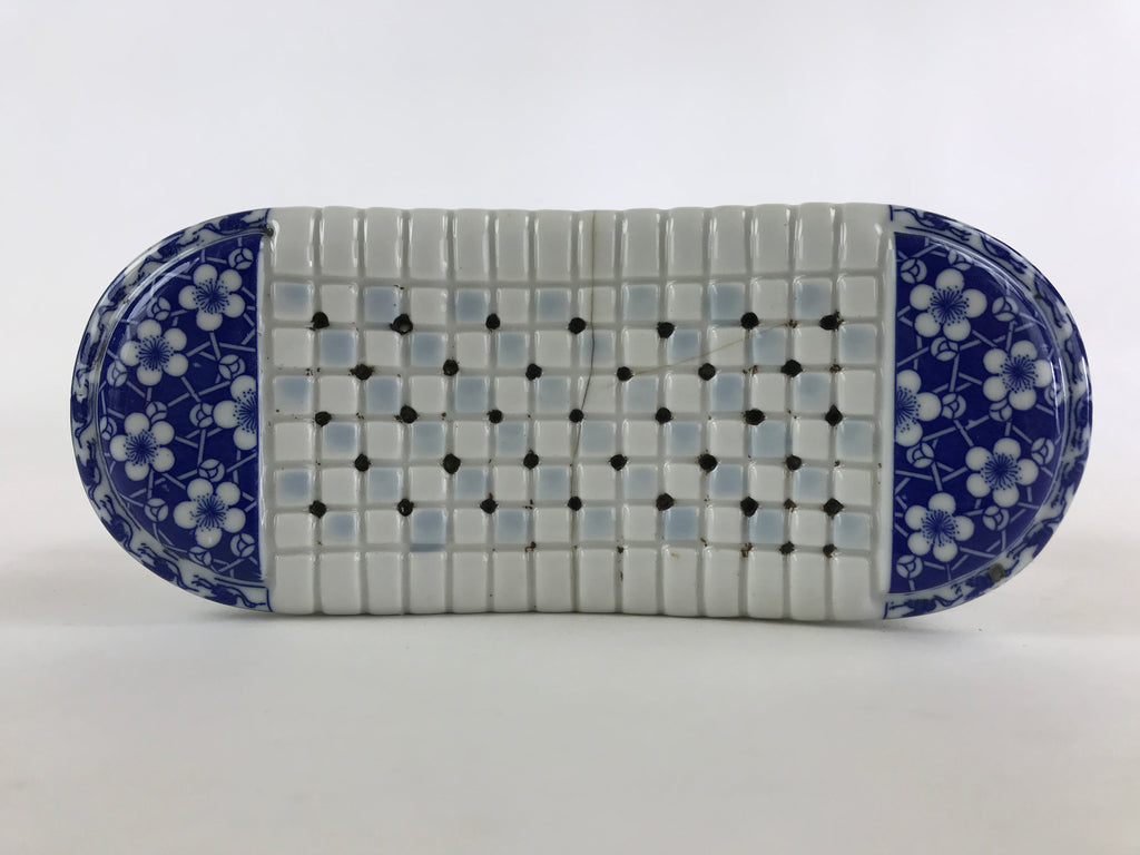 Japanese Porcelain Neck Rest Antique Geisha Takamakura Pillow Blue White JK569