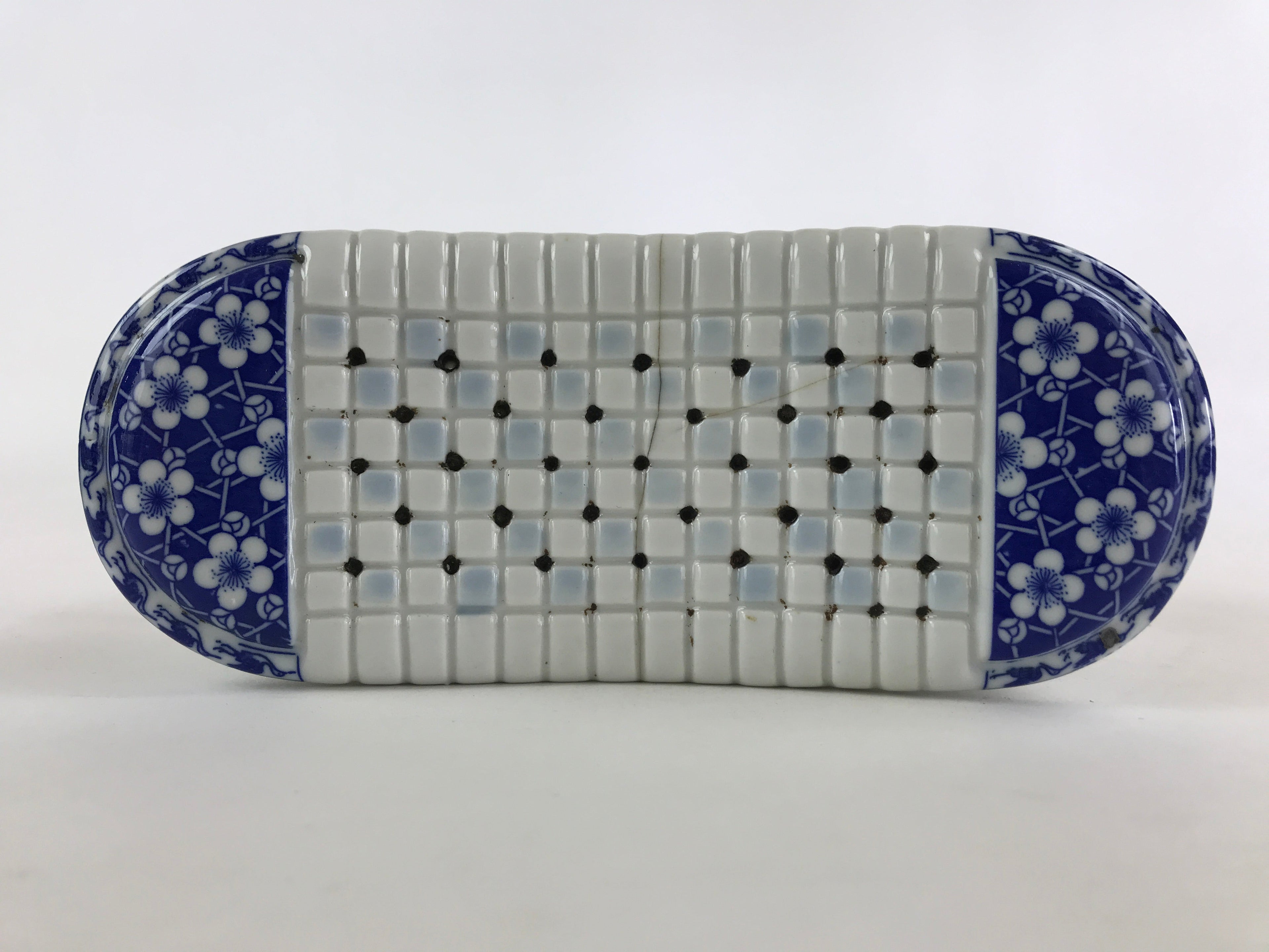Japanese Porcelain Neck Rest Antique Geisha Takamakura Pillow Blue White JK569