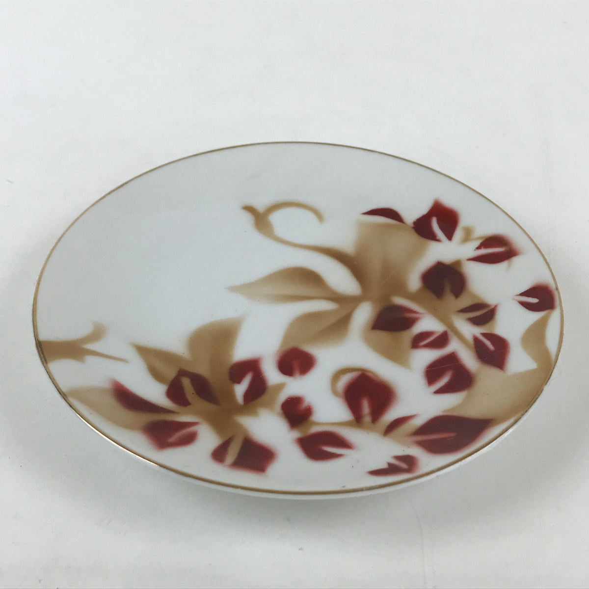 Japanese Porcelain Plate Pearl China White Red Brown Floral Leaf Design PY272