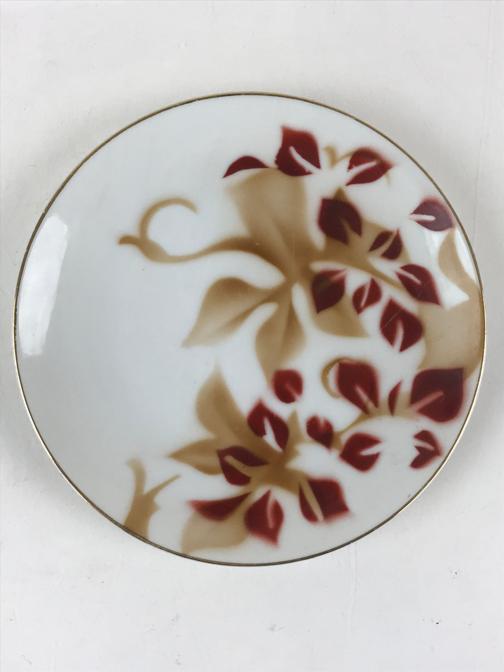 Japanese Porcelain Plate Pearl China White Red Brown Floral Leaf Design PY272