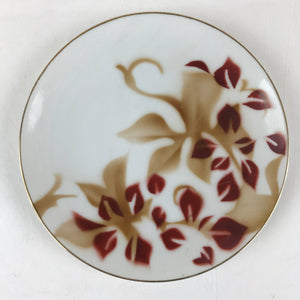 Japanese Porcelain Plate Pearl China White Red Brown Floral Leaf Design PY272