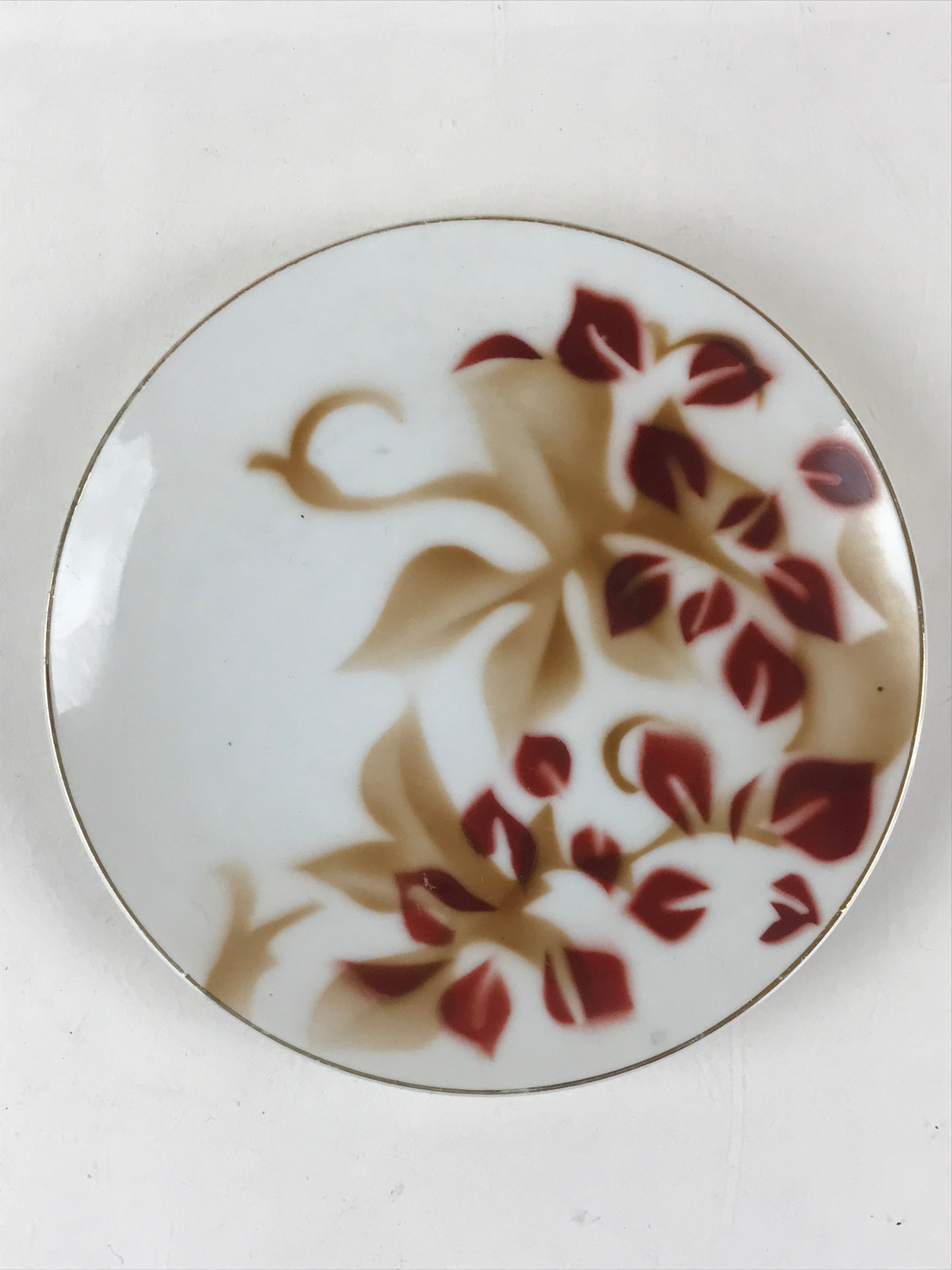 Japanese Porcelain Plate Pearl China White Red Brown Floral Leaf Design PY273