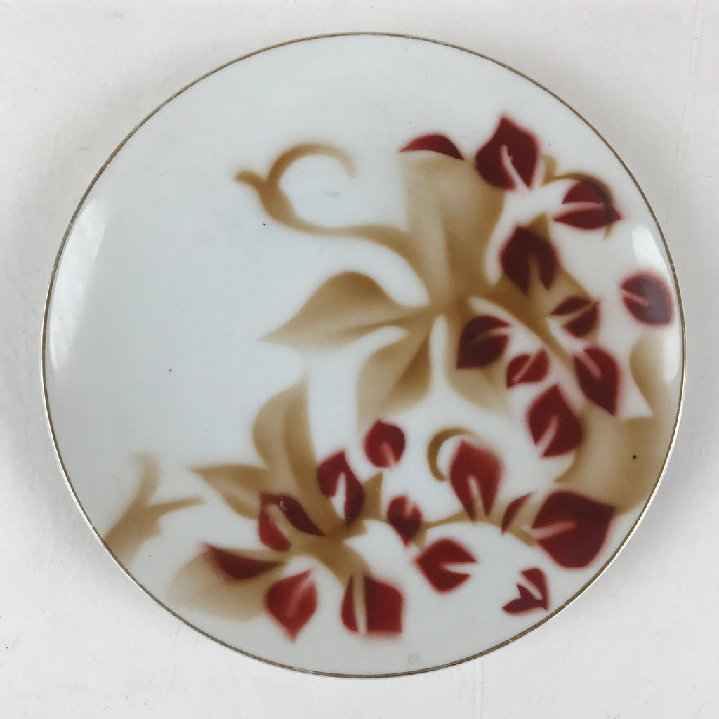 Japanese Porcelain Plate Pearl China White Red Brown Floral Leaf Design PY273