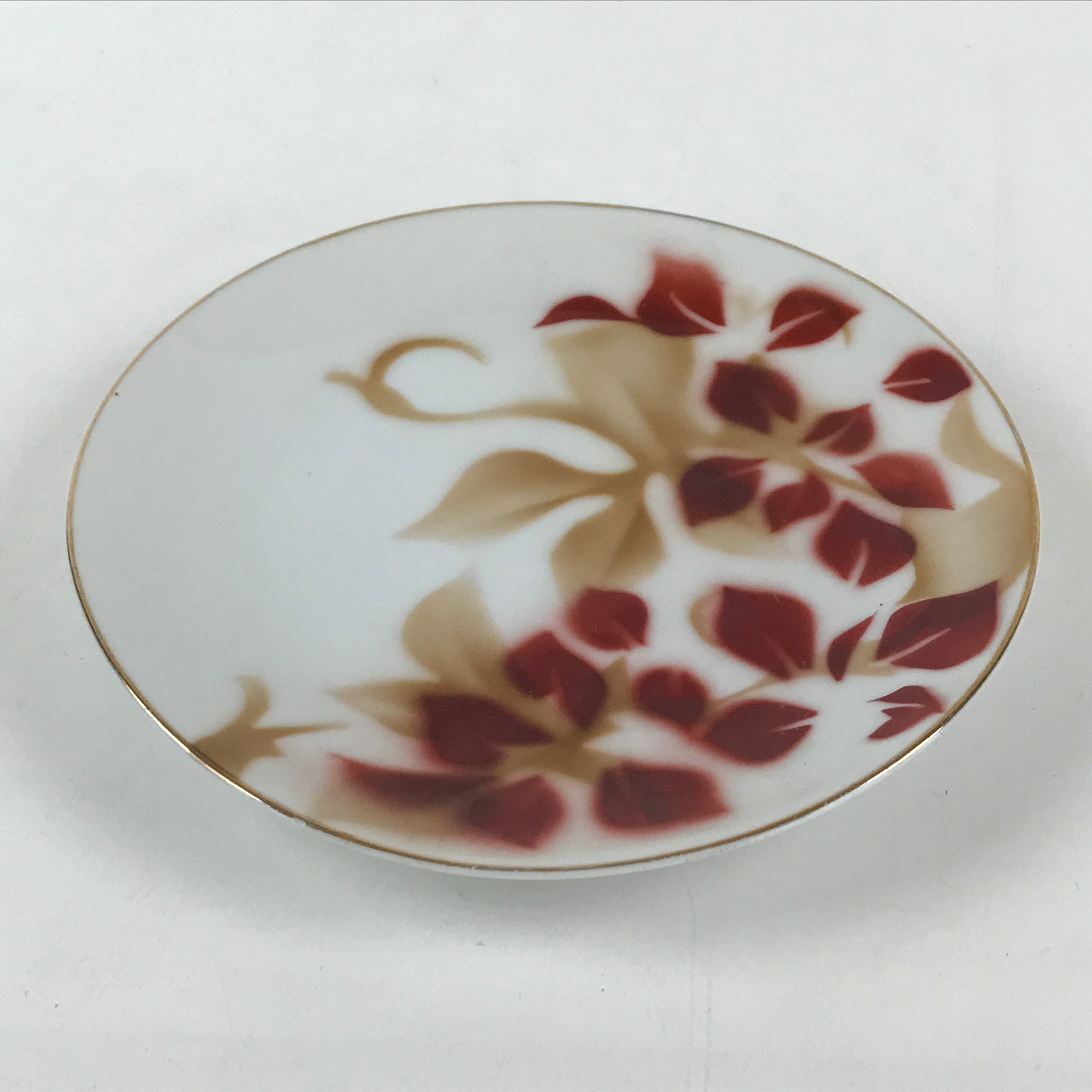 Japanese Porcelain Plate Pearl China White Red Brown Floral Leaf Design PY275