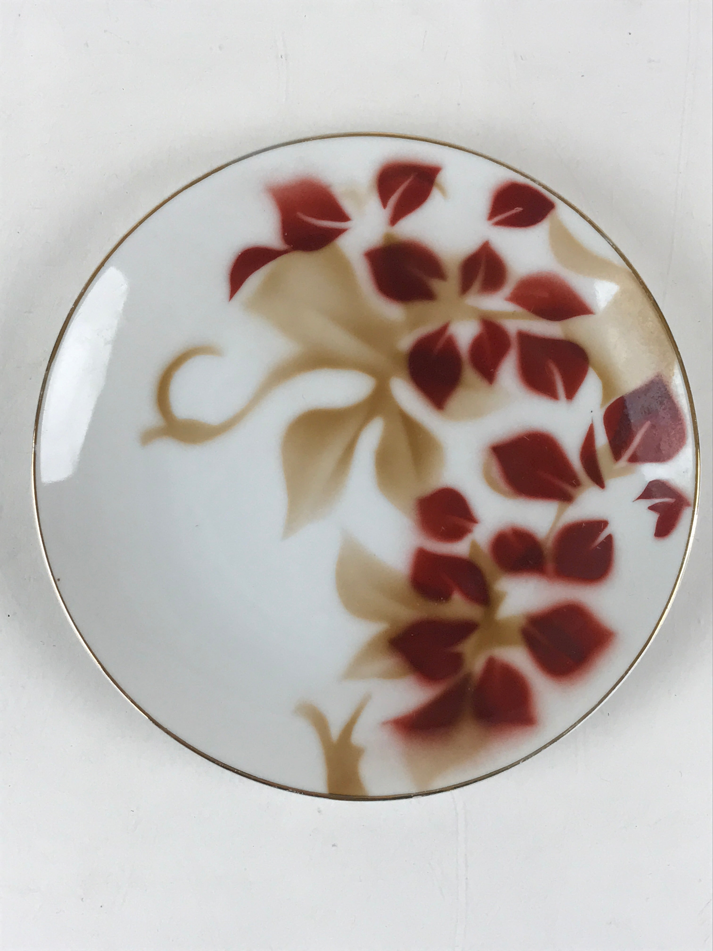 Japanese Porcelain Plate Pearl China White Red Brown Floral Leaf Design PY275