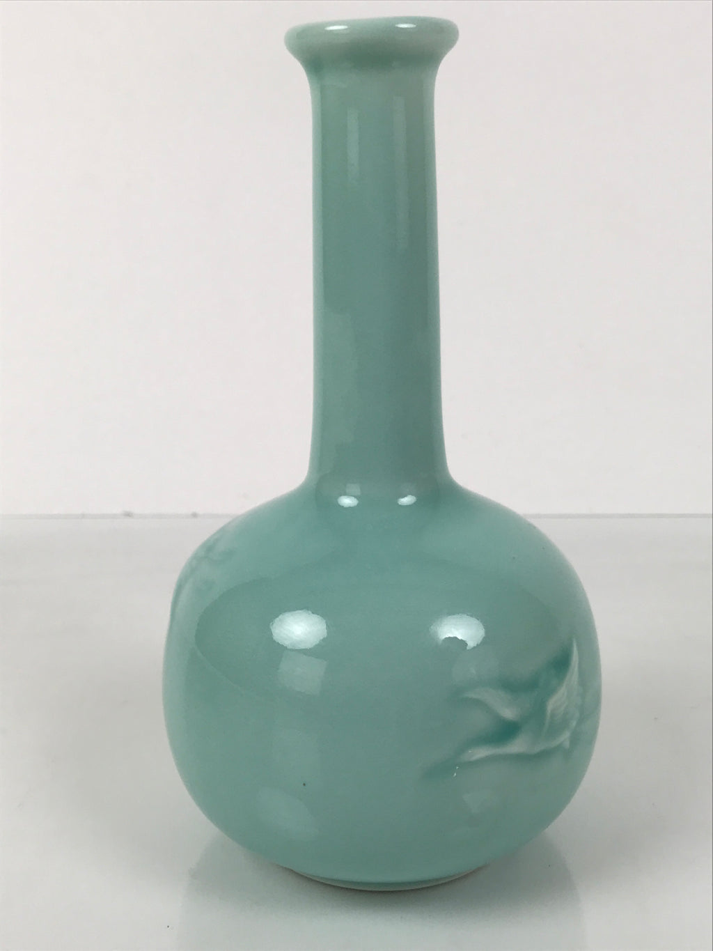 Japanese Porcelain Pottery Flower Vase Ikebana Kabin Crane Bird Celadon FK207