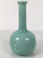 Japanese Porcelain Pottery Flower Vase Ikebana Kabin Crane Bird Celadon FK207