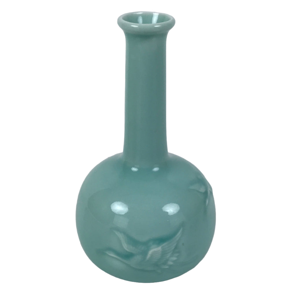Japanese Porcelain Pottery Flower Vase Ikebana Kabin Crane Bird Celadon FK207