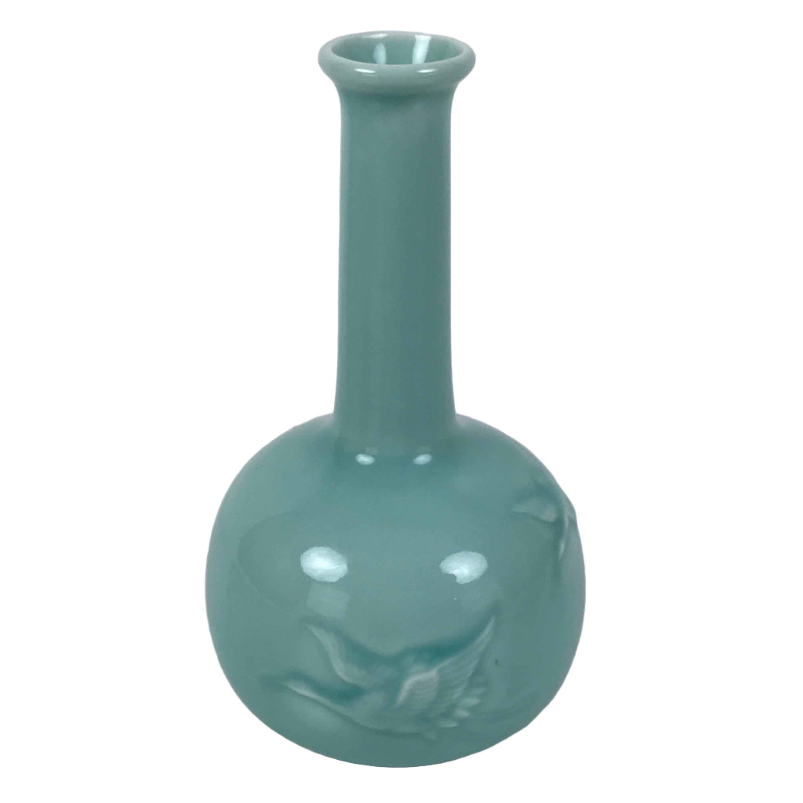 Japanese Porcelain Pottery Flower Vase Ikebana Kabin Crane Bird Celadon FK207