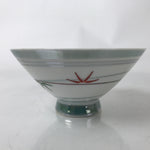 Japanese Porcelain Rice Bowl Owan Vtg Kobachi White Bamboo Leaf Line Stream Y270