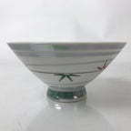 Japanese Porcelain Rice Bowl Owan Vtg Kobachi White Bamboo Leaf Line Stream Y270