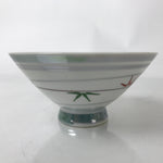 Japanese Porcelain Rice Bowl Owan Vtg Kobachi White Bamboo Leaf Line Stream Y270
