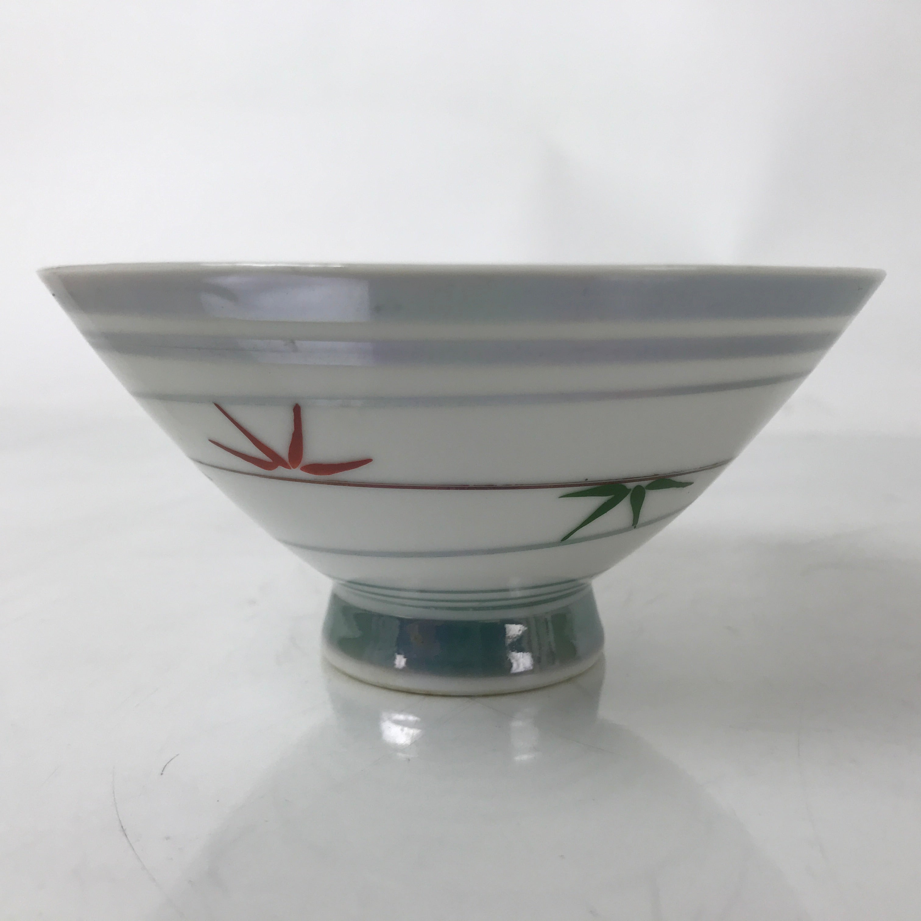 Japanese Porcelain Rice Bowl Owan Vtg Kobachi White Bamboo Leaf Line Stream Y270